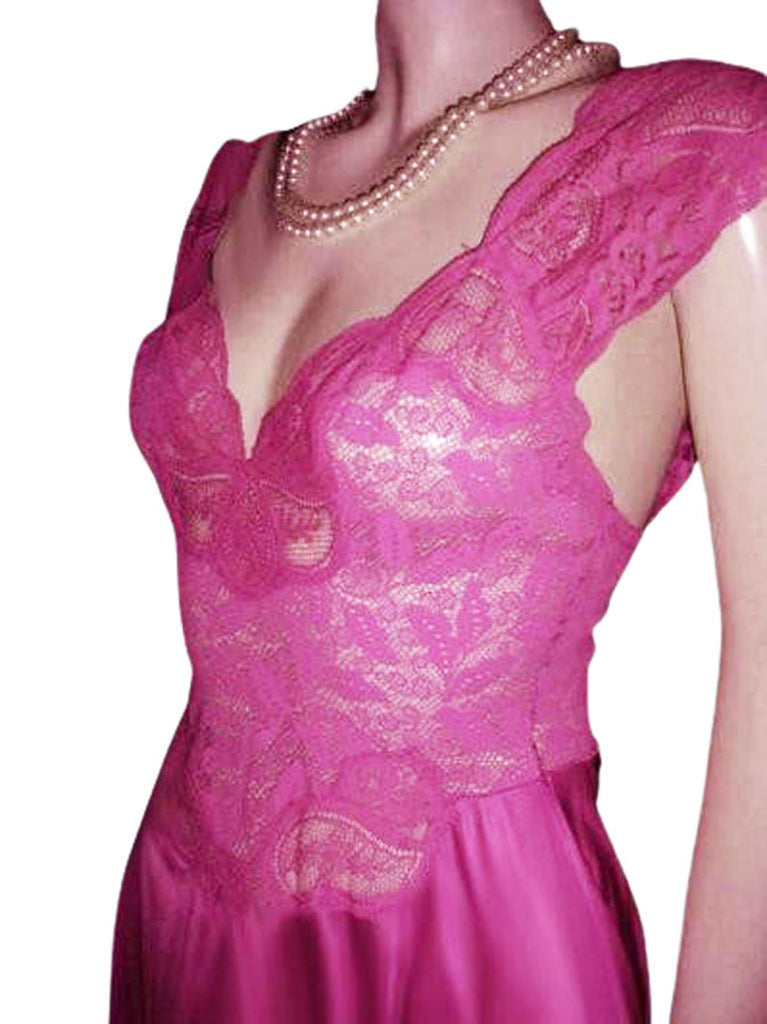 knee length dresses for ladies VINTAGE RARE STYLE OLGA FOR VANDEMERE ALL LACE SPANDEX BODICE NIGHTGOW   Vintage Clothing & Fashions