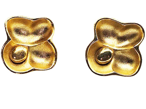 VINTAGE DESIGNER OSCAR DE LA RENTA GOLD TONE BLOSSOM CLIP ON SIGNATURE EARRINGS