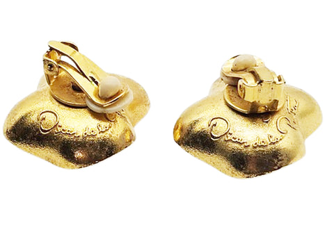 VINTAGE DESIGNER OSCAR DE LA RENTA GOLD TONE BLOSSOM CLIP ON SIGNATURE EARRINGS