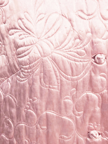 VINTAGE '60S HONG KONG QUILTED SATINY LUXURY ROBE IN PINK CLOUD