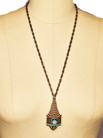 VINTGE PARKLANE PAGODA CHAIN PENDANT NECKLACE IN GORGEOUS COLORS EXCELLANT WORKMANSHIP