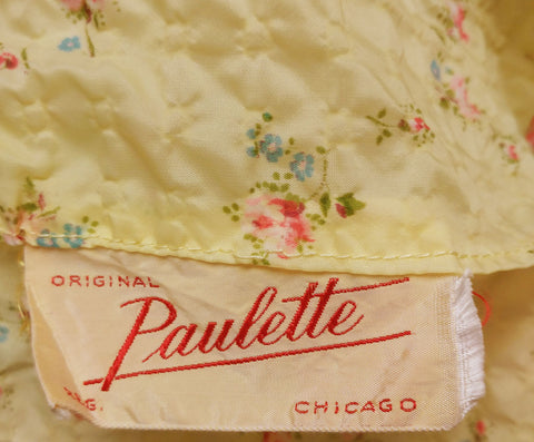 VINTAGE ‘40s / ‘50s GLAMOROUS ORIGINAL PAULETTE - CHICAGO FLORAL SEERSUCKER BIAS-CUT GRAND SWEEP DRESSING GOWN IN BUTTERCUP