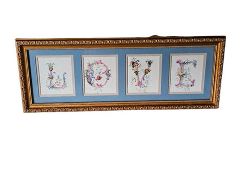 VINTAGE J. PEARSON “LOVE” FLORAL PRINTS DOUBLE MATTED ORNATE GOLD FRAME BABY ROOM DECOR