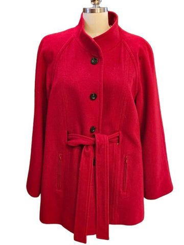 PENDLETON RED 100% MERINO WOOL BELTED COAT HOLLYWOOD BACK L/XL FITS 10-12