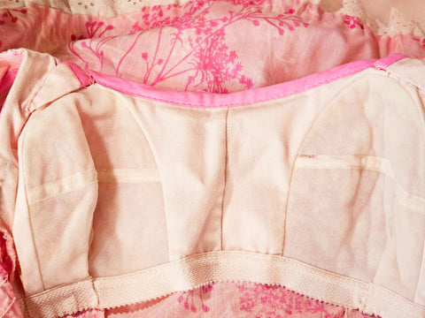 VINTAGE PINK FLORAL SWIM SUIT WITH WHITE EYELET TRIM AND PANTIES SWIM SUIT SWIMSUIT / ROMPER