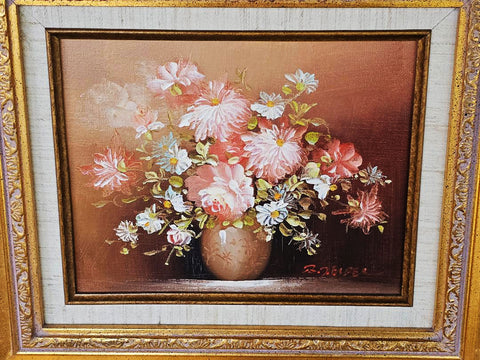 VINTAGE 1970S FLORAL OIL PAINTING BY B. DIDIER – ORNATE GOLD FRAME