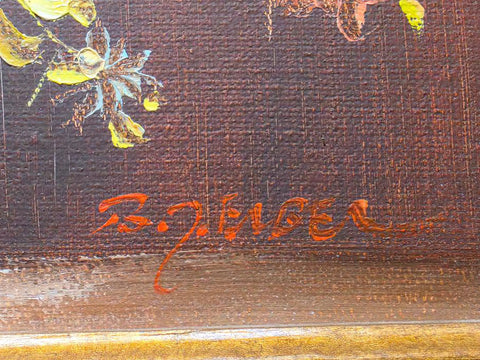 VINTAGE 1970S FLORAL OIL PAINTING  – HEAVY ORNATE GOLD FRAME