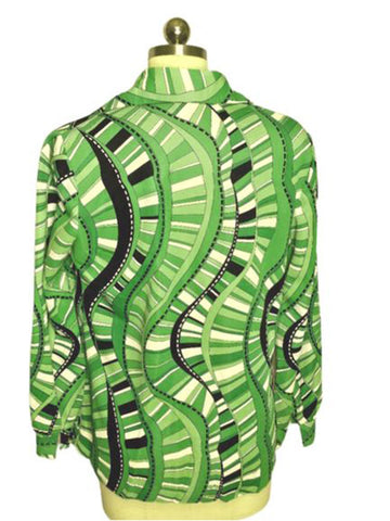*   VINTAGE 60S PY KETTES LIME, BLACK AND WHITE ABSTRACT TOP GREEN TOP MULTI GREEN BLOUSE