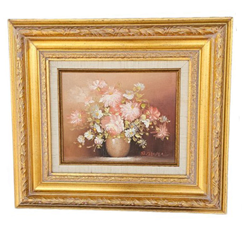 VINTAGE 1970S FLORAL OIL PAINTING BY B. DIDIER – ORNATE GOLD FRAME