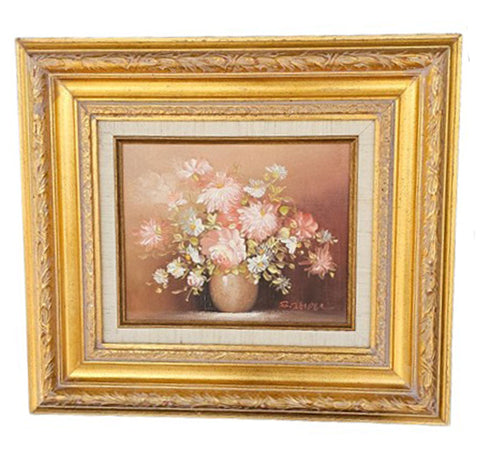 VINTAGE 1970S FLORAL OIL PAINTING BY B. DIDIER – ORNATE GOLD FRAME