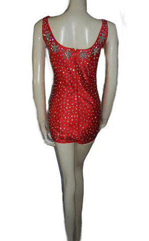GORGEOUS VINTAGE GLAMOUR GIRL BRILLIANTLY SPARKLING RHINESTONE ENCRUSTED SWIMSUIT IN SCARLET PAGEANT SWIMSUIT - PERFECT FOR VIVA LAS VEGAS