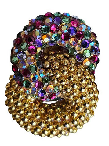 VINTGE 1970s RICHARD KERR SPARKLING MULTI-COLORED & GOLD-TONE CRYSTAL DOUBLE LOOP CLIP ON EARRINGS