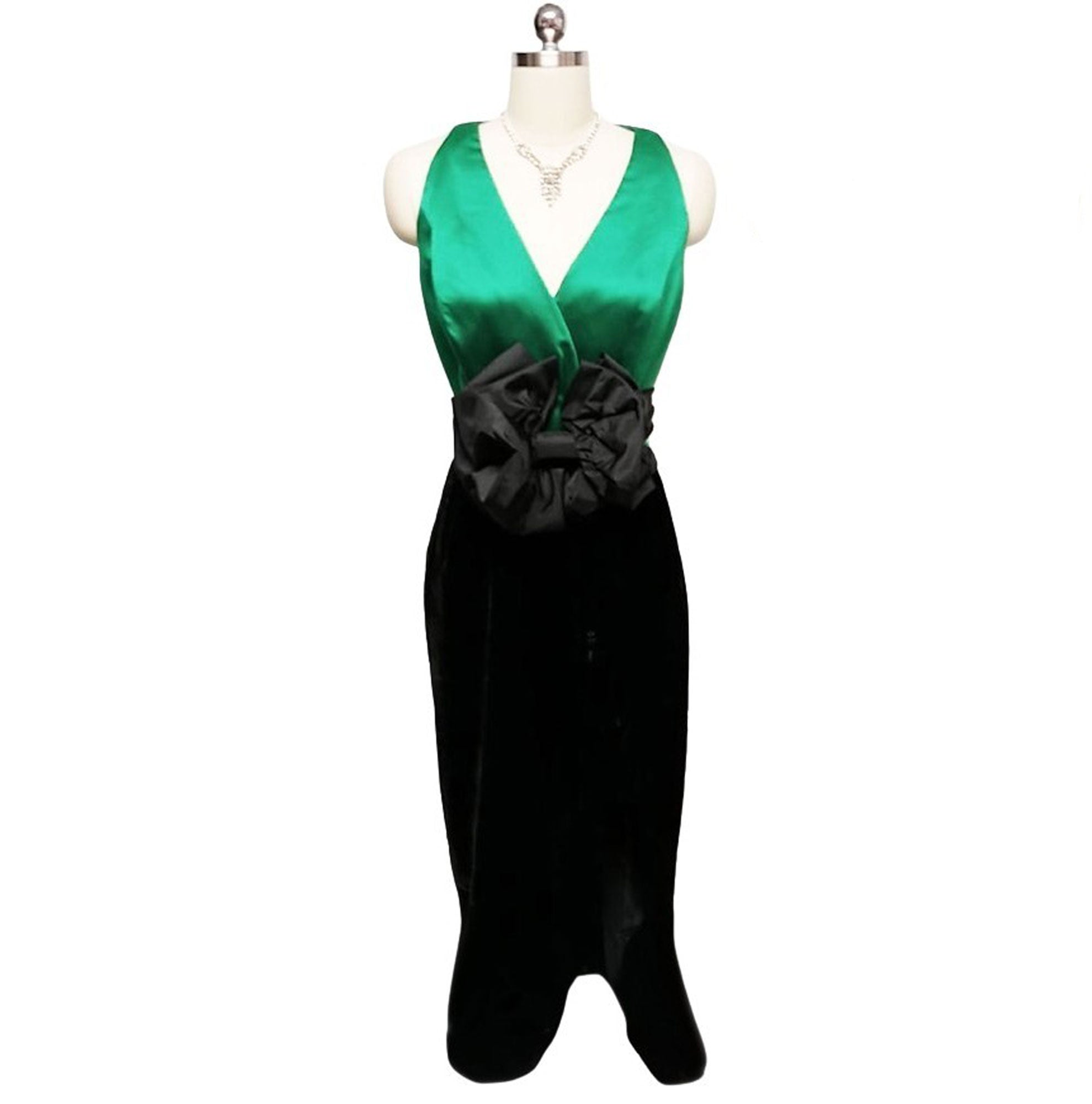 VINTAGE RIMINI EMERALD SATIN & BLACK VELVET EVENING GOWN - GORGEOUS CO –  Vintage Clothing & Fashions