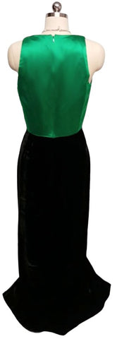 VINTAGE RIMINI EMERALD SATIN & BLACK VELVET EVENING GOWN - GORGEOUS COLOR COMBINATION!