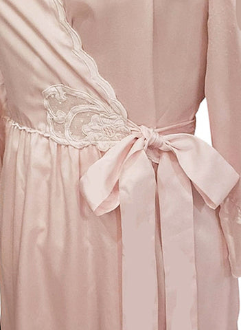 VINTAGE SARA BETH SATIN BRIDAL TROUSSEAU PEIGNOIR • PINK VICTORIAN LOOK ROBE • APPLIQUÉS & LACE • FEMININE SATIN ROBE