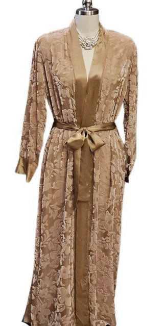 SAKS FIFTH AVENUE BURNISHED GOLD SATIN VELVETY FLOCKED PEIGNOIR - GORG –  Vintage Clothing & Fashions