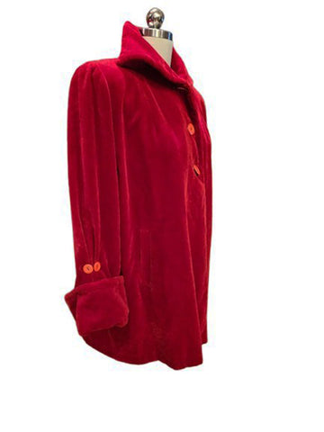 VINTAGE 1940s 1950s VELVETY SCARLET JACKET WITH HUGE CUFFS WITH PLEAT & BUTTONS