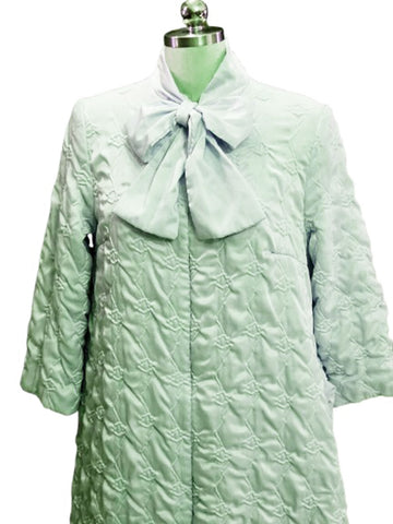 VINTAGE 1960S QUILTED SATINY ROBE WITH LARGE BOW IN SEAFOAM