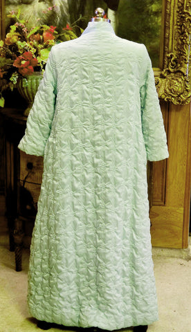 VINTAGE 1960S QUILTED SATINY ROBE WITH LARGE BOW IN SEAFOAM