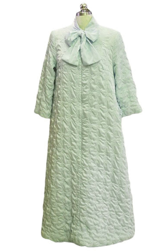 VINTAGE 1960S QUILTED SATINY ROBE WITH LARGE BOW IN SEAFOAM