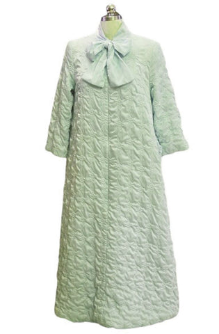 VINTAGE 1960S QUILTED SATINY ROBE WITH LARGE BOW IN SEAFOAM