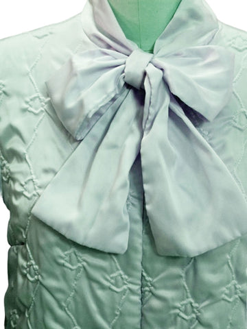 VINTAGE 1960S QUILTED SATINY ROBE WITH LARGE BOW IN SEAFOAM