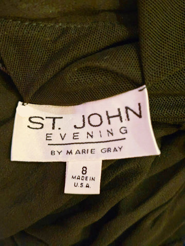 ST. JOHN EVENING BY MARIE GRAY BLACK HALTER GOWN CHIFFON SHEER SIDE SANTANA KNIT