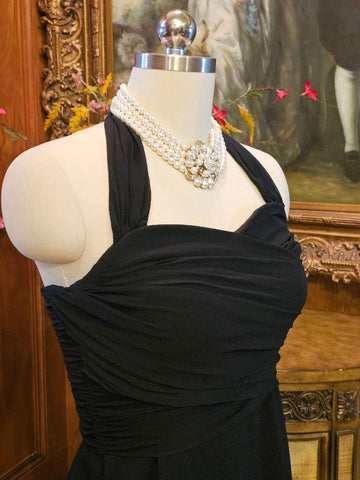 ST. JOHN EVENING BY MARIE GRAY BLACK HALTER GOWN CHIFFON SHEER SIDE SANTANA KNIT