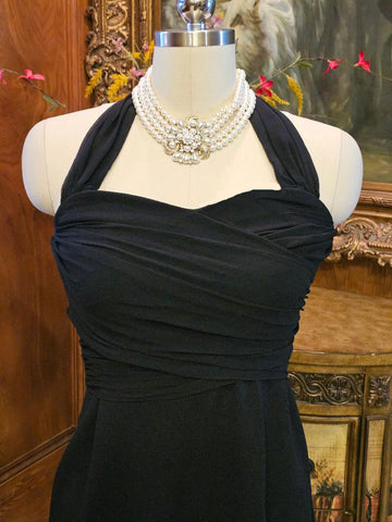 ST. JOHN EVENING BY MARIE GRAY BLACK HALTER GOWN CHIFFON SHEER SIDE SANTANA KNIT