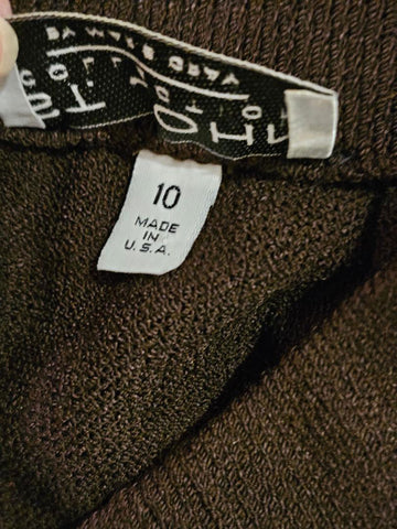 VINTAGE ST. JOHN COLLECTION BY MARIE GRAY BROWN IVORY GOLD TIGER PRINT TUNIC TOP WITH MATCHING SKIRT SET SANTANA KNIT