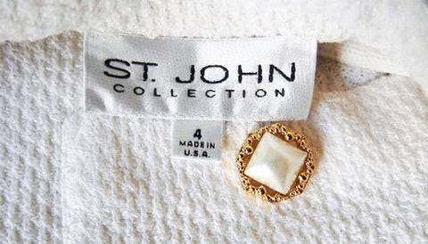 GORGEOUS ST. JOHN KNIT SUIT WEDDING SUIT FANCY GOLD & PEARL BUTTONS – LOOKS LIKE NEW