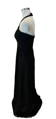 ST. JOHN EVENING BY MARIE GRAY BLACK HALTER GOWN CHIFFON SHEER SIDE SANTANA KNIT