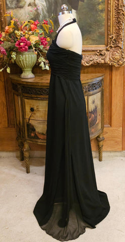 ST. JOHN EVENING BY MARIE GRAY BLACK HALTER GOWN CHIFFON SHEER SIDE SANTANA KNIT