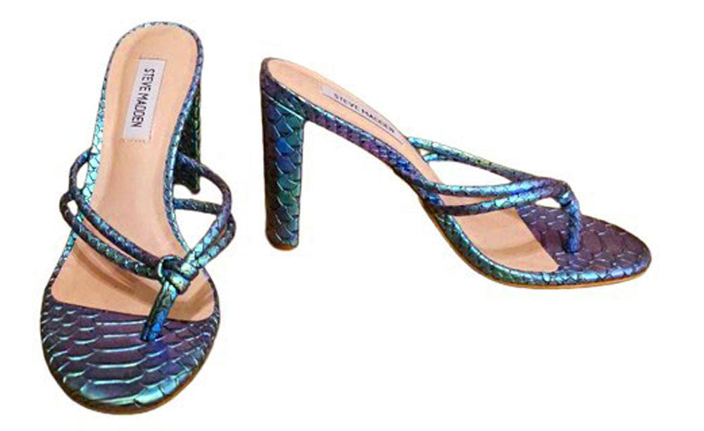 NEW GLAMOROUS STEVE MADDEN IRIDESCENT HIGH HEEL THONG SANDALS SHOE