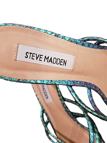 NEW GLAMOROUS STEVE MADDEN IRIDESCENT HIGH HEEL THONG SANDALS SHOE 7.5 M MADE IN BRAZIL