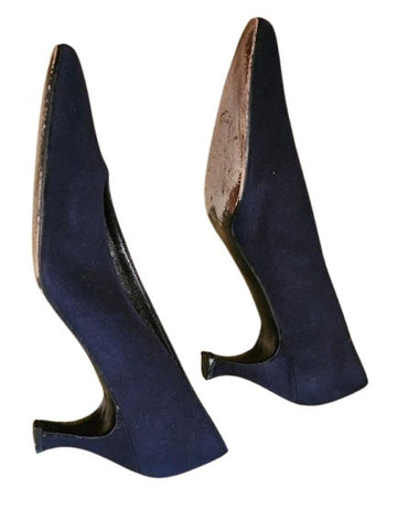 STUART WEITZMAN BLACK FAILLE HIGH HEEL PUMPS 2.5" HOURGLASS HEEL VINTAGE LUXURY