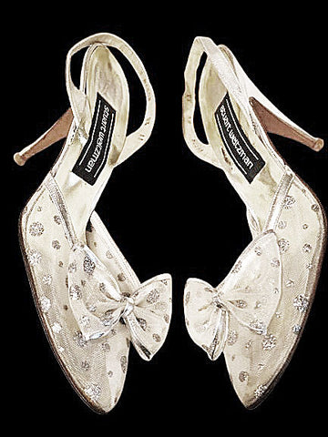 STUART WEITZMAN SILVER MESH SLINGBACKS WITH BOW – VINTAGE GLAMOUR SIZE 8½ AA