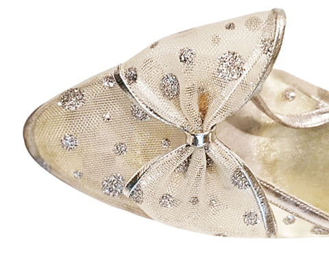 STUART WEITZMAN SILVER MESH SLINGBACKS WITH BOW – VINTAGE GLAMOUR SIZE 8½ AA