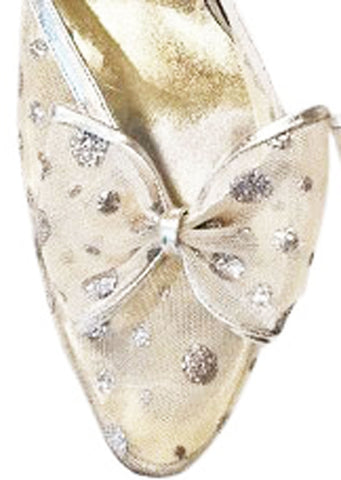 STUART WEITZMAN SILVER MESH SLINGBACKS WITH BOW – VINTAGE GLAMOUR SIZE 8½ AA