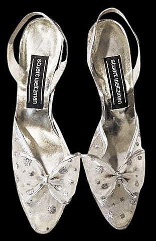 STUART WEITZMAN SILVER MESH SLINGBACKS WITH BOW – VINTAGE GLAMOUR SIZE 8½ AA