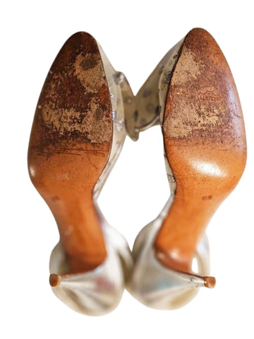 STUART WEITZMAN SILVER MESH SLINGBACKS WITH BOW – VINTAGE GLAMOUR SIZE 8½ AA
