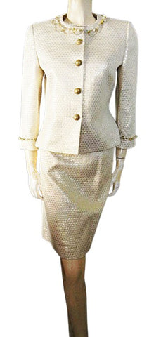 GORGEOUS TAHARI ARTHUR S LAVINE LUXE IVORY & METALLIC GOLD EVENING SUIT NEW WITH TAGS $320