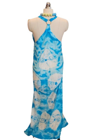 NEW - TIE-DYED PLEATED CAFTAN POOL DRESS BEACH DRESS SWIMSUIT COVERUP TURQUOISE & WT