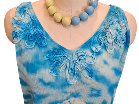 NEW - TIE-DYED PLEATED CAFTAN POOL DRESS BEACH DRESS SWIMSUIT COVERUP TURQUOISE & WT