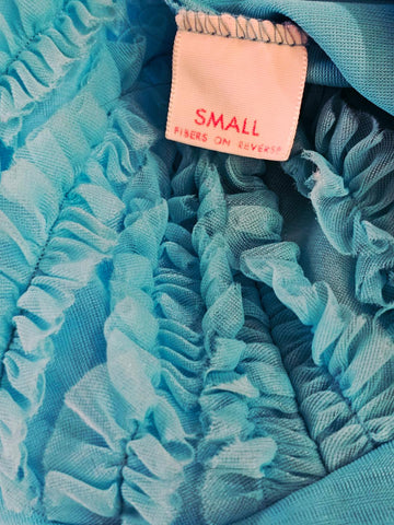 VINTAGE  1950s / 1960s TURQUOISE NYLON RUFFLED BABY DOLL SHORTY PAJAMA SET - ORIGINAL PANTIES