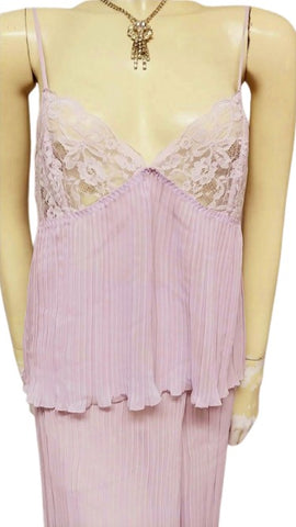 NEW - BEAUTIFUL LACE & PLEATED PALAZZO LOUNGING OUTFIT / PAJAMA SET IN WISTERIA - LARGE