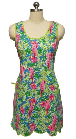 ADORABLE SUMMER COCKATOO PARROT HOT PINK & GREEN SHIFT DRESS - SIZE LARGE - PERFECT FOR SHOPPING, AT HOME OR VACATION