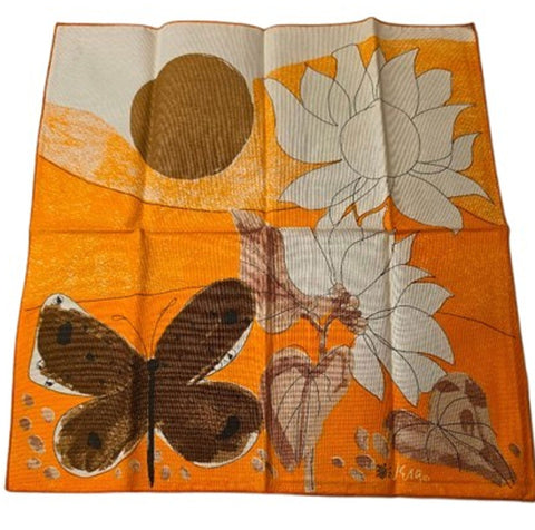 VINTAGE NEW VERA NEUMANN BUTTERFLY LINEN NAPKINS - SET OF 6 - ORANGE BROWN CREAM - MID CENTURY STYLE