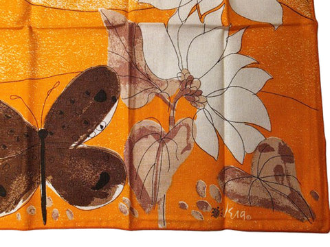 VINTAGE NEW VERA NEUMANN BUTTERFLY LINEN NAPKINS - SET OF 6 - ORANGE BROWN CREAM - MID CENTURY STYLE
