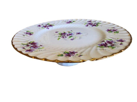 VINTAGE VIOLET PEDESTAL CAKE PLATE – 50s/60s ROYAL CROWN STAFFORDSHIRE – ENGLAND